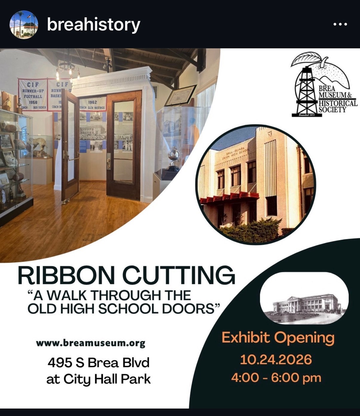 Brea Museum exhibit opening event flyer October 24